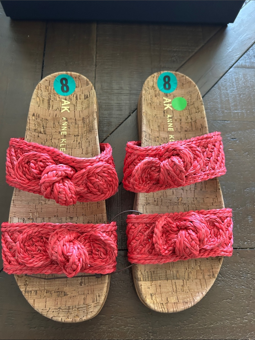 Anne Klein Pink Braided Knot Double-Strap cork Slide Sandals size 8